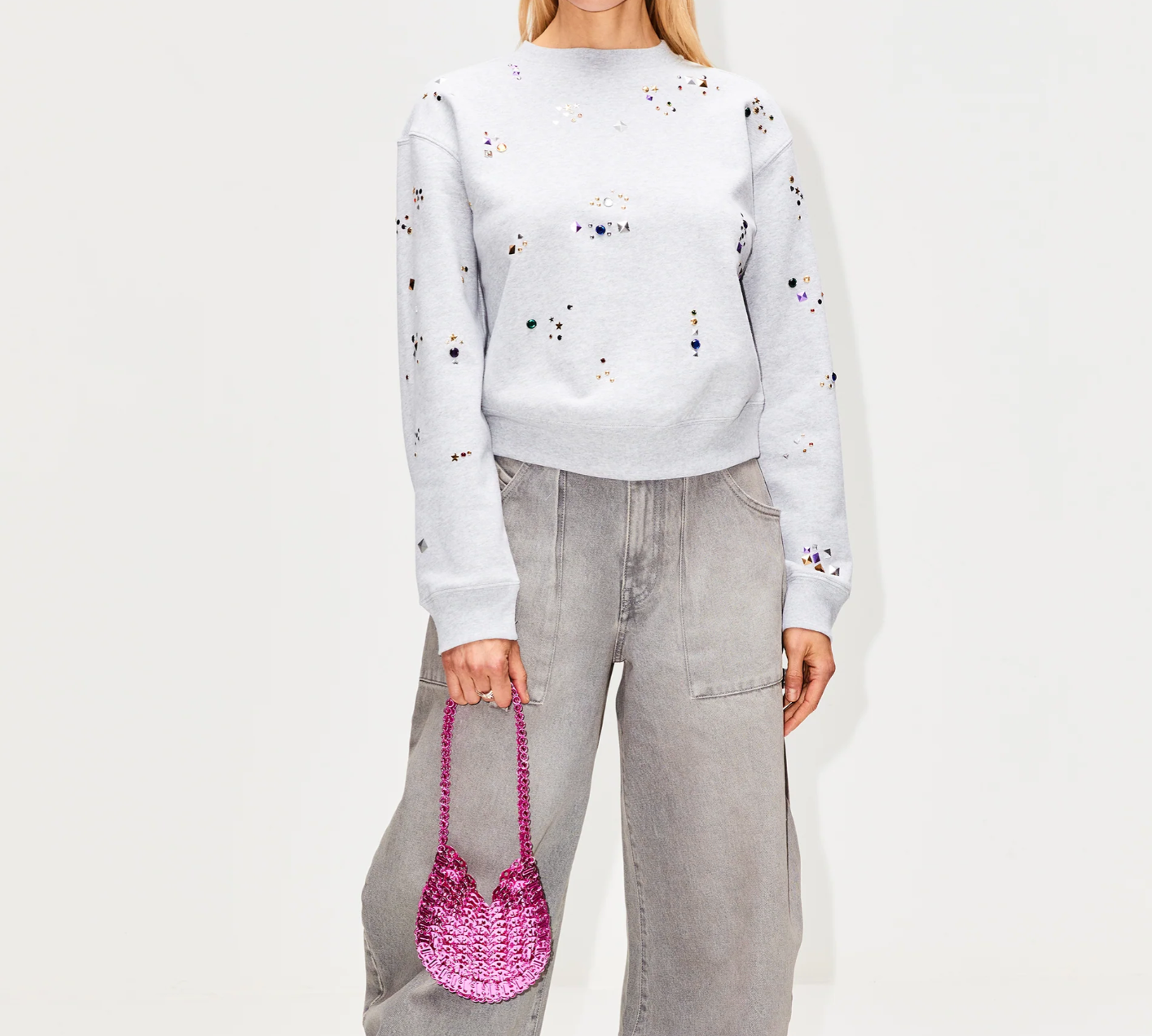 Cropped Jeweled Sweatshirt - M