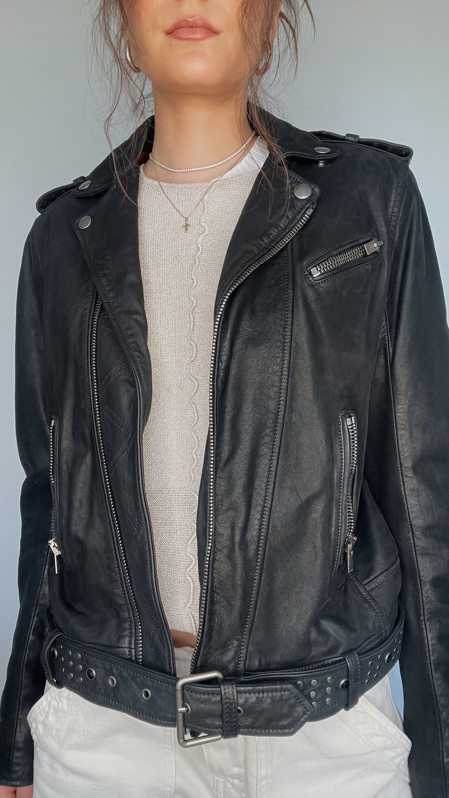 Studded Leather Jacket - M