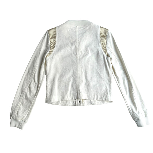 Vintage White Bomber with Gold Leather Details - S