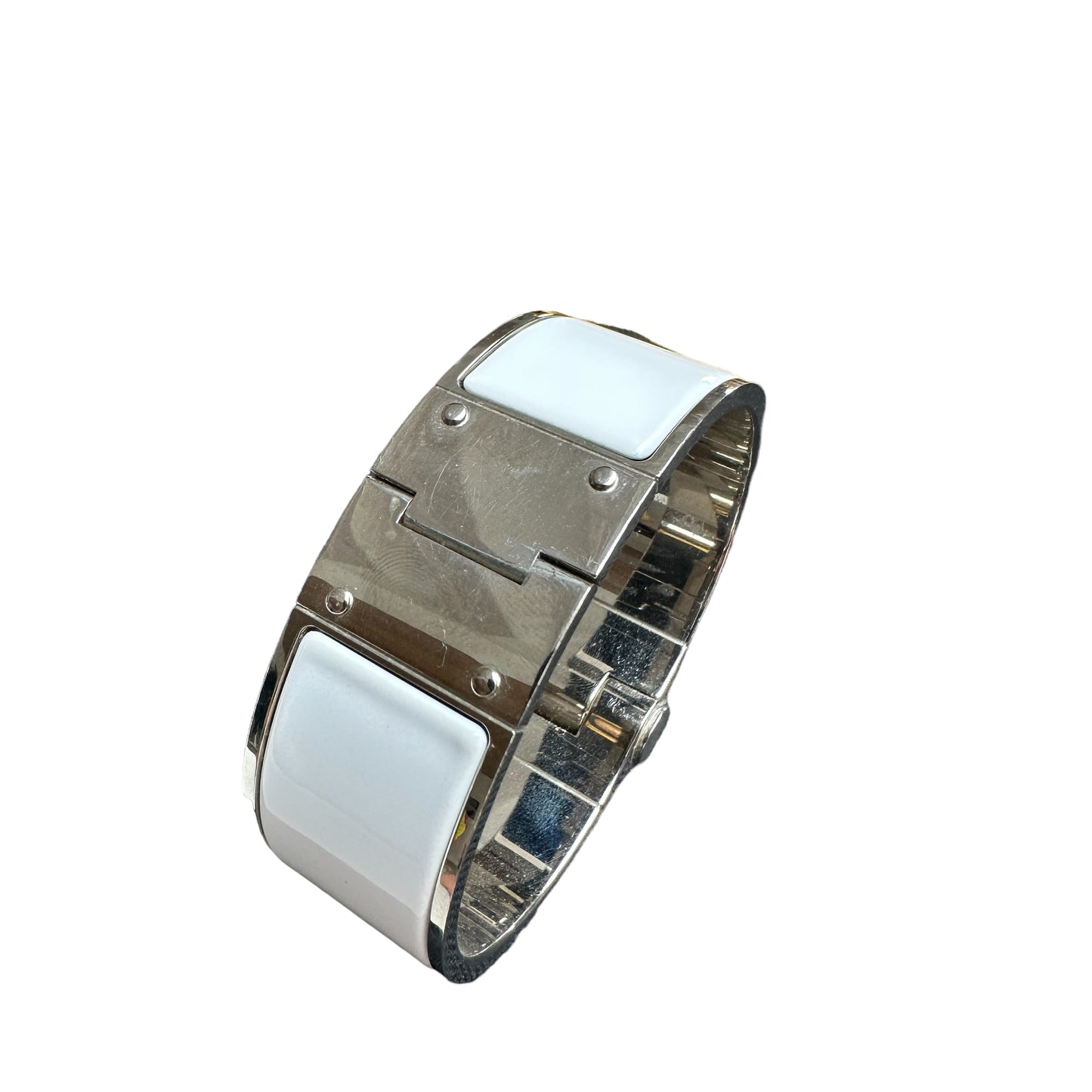 White & Silver Enamel Hinged Bracelet