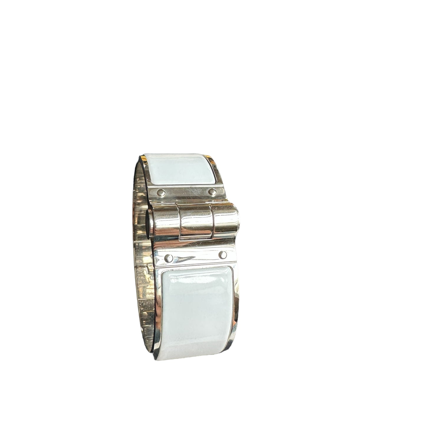 White & Silver Enamel Hinged Bracelet