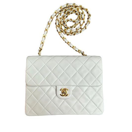 White Leather Mini Square Flap Bag