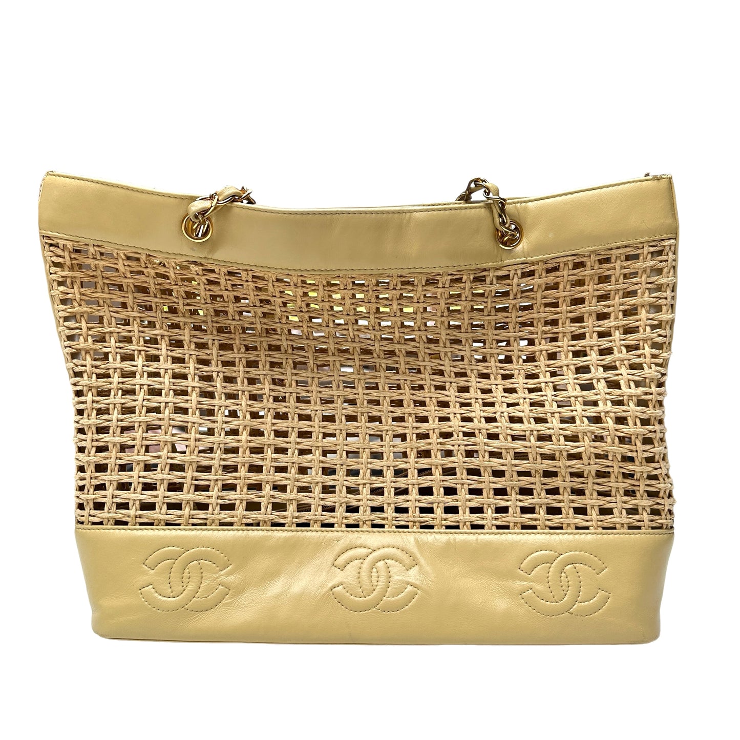 Raffia & Cream Leather Tote