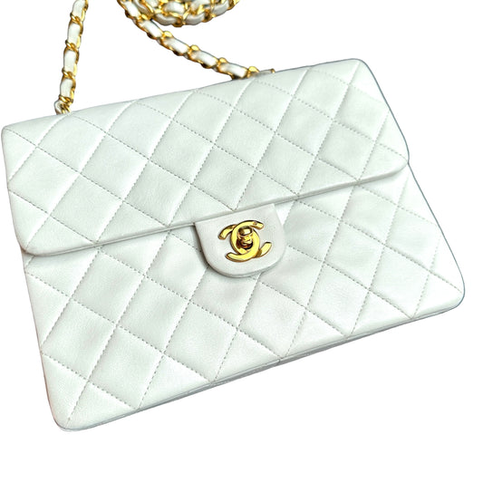 White Leather Mini Square Flap Bag