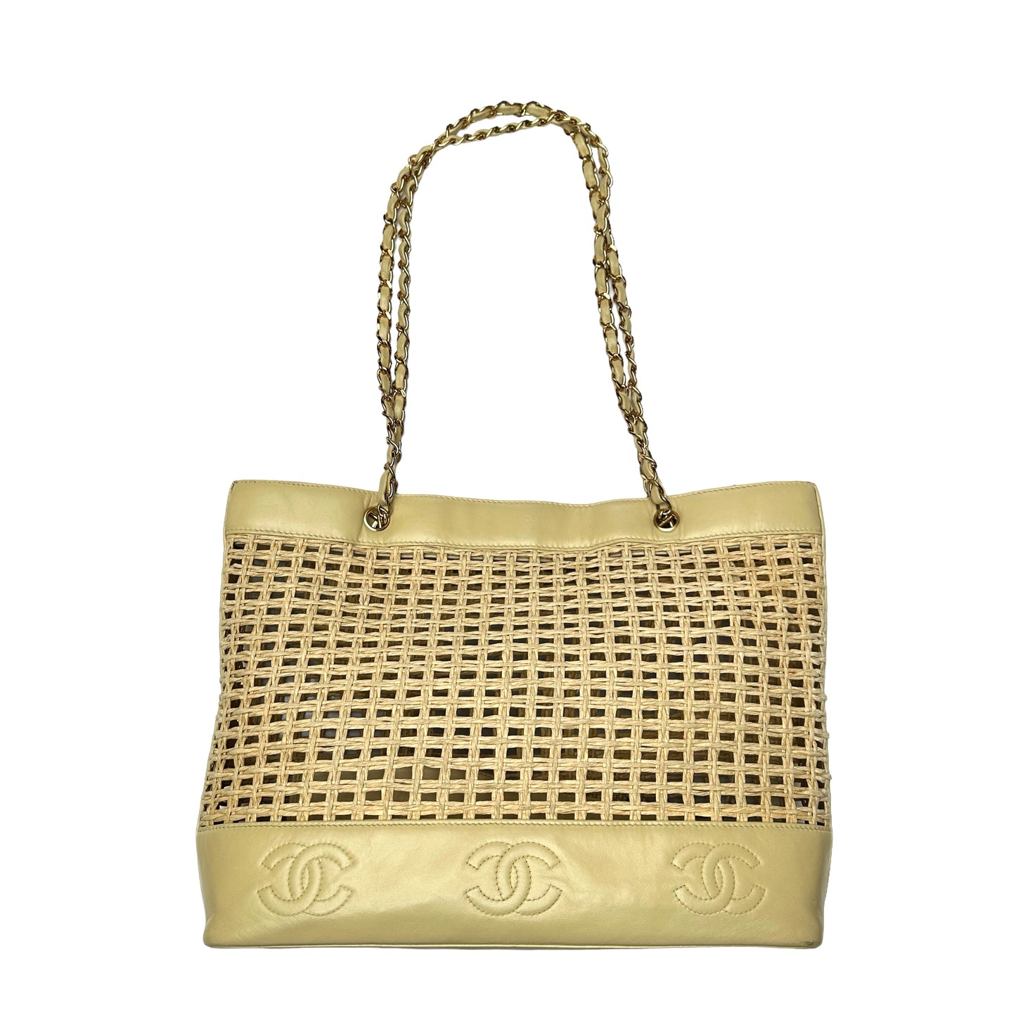 Raffia & Cream Leather Tote