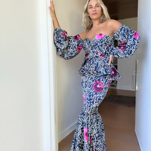 Blue Silk Floral Dress - 4