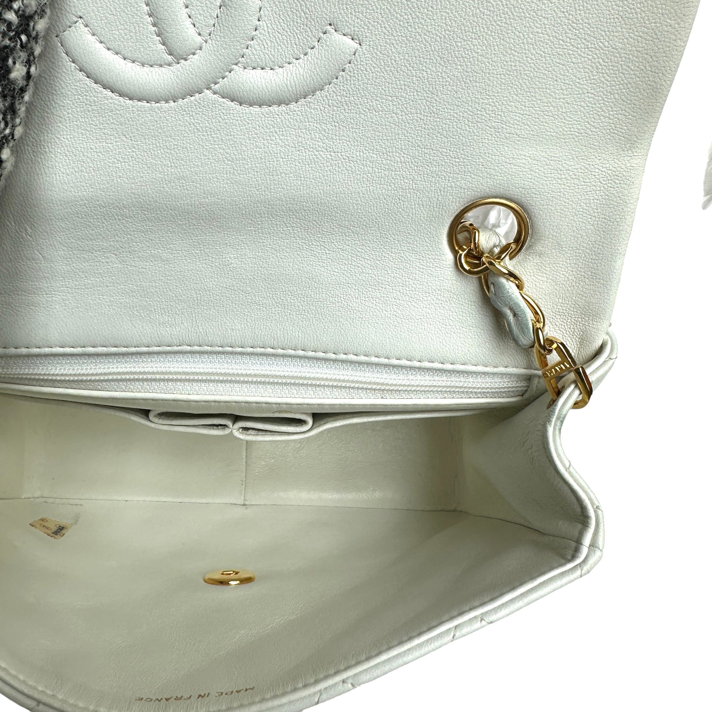 White Leather Mini Square Flap Bag