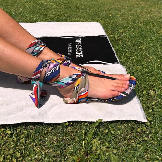 Printed Satin & Leather Sandals - 7.5