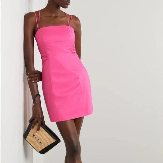 Fuchsia Tie Back Mini Dress - S