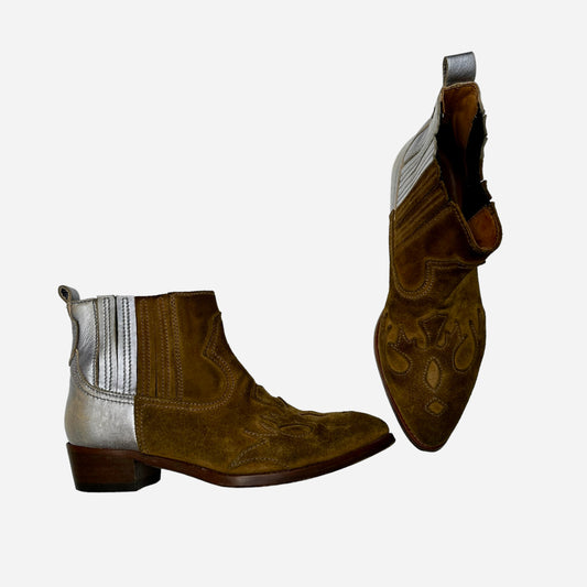 Brown Suede and Silver Leather Boots - 7