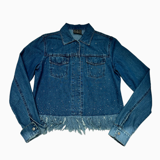 Vintage Blue Denim Jeans Jacket w/Crystals - M