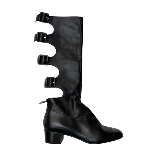 Black Tall Buckles Boots - 10