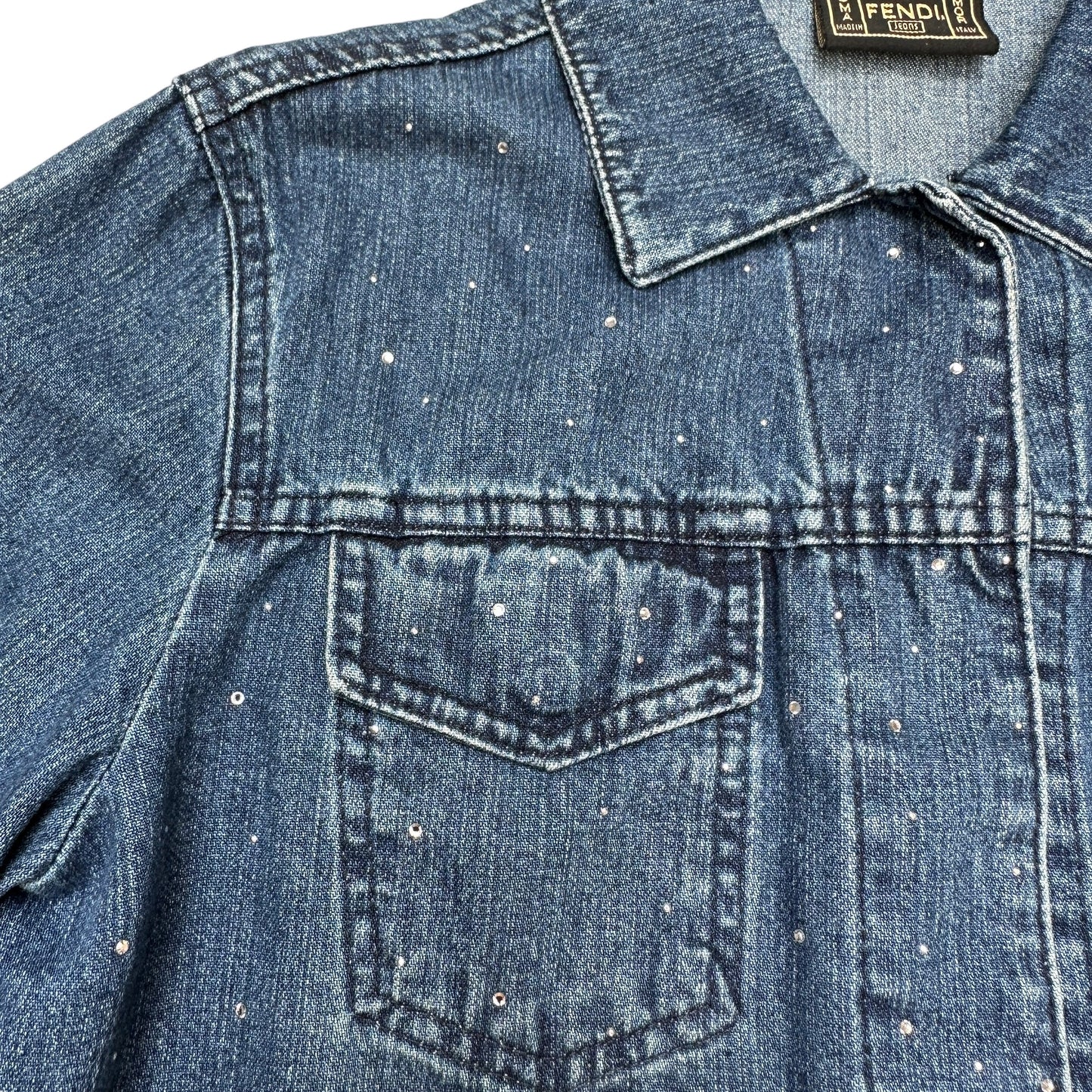 Vintage Blue Denim Jeans Jacket w/Crystals - M
