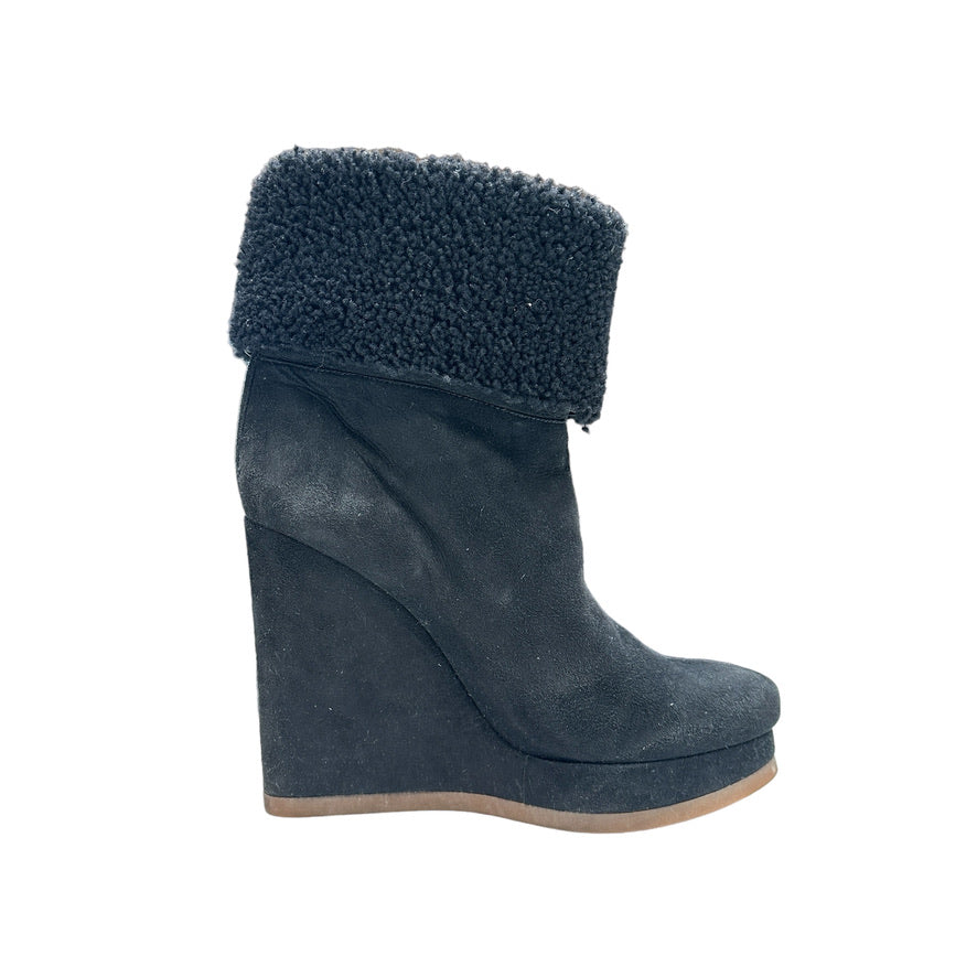 Black Suede & Shearling Boots - 10