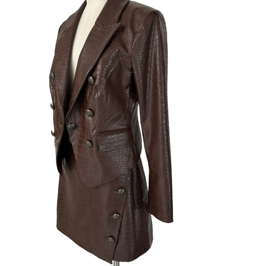 Chocolate Brown Croc Embossed Skirt Set - M/L