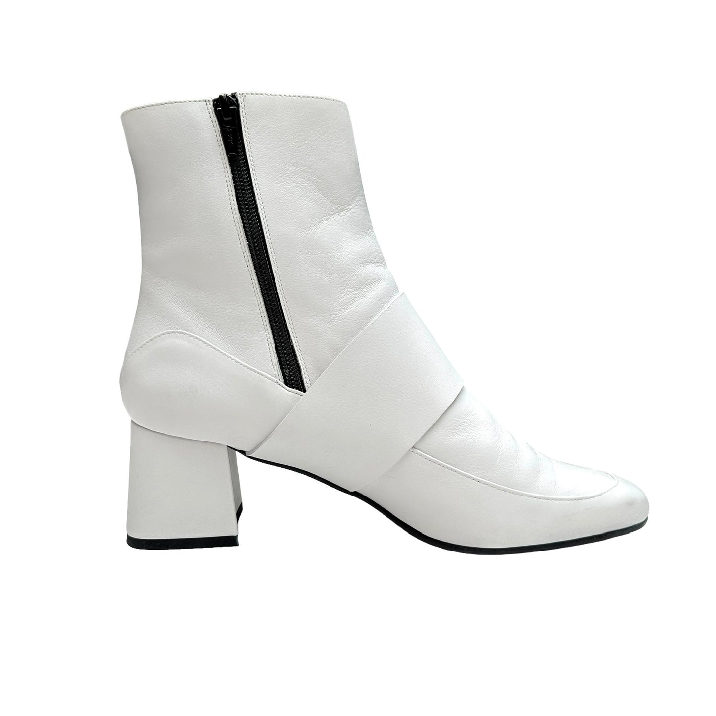 White Leather Heeled Boots - 10