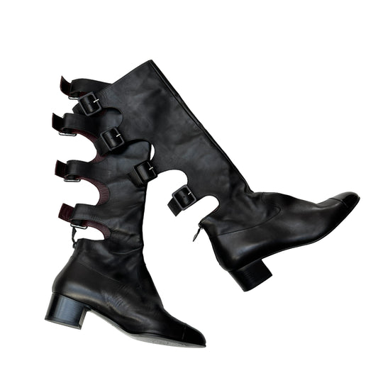 Black Tall Buckles Boots - 10
