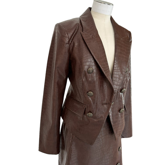 Chocolate Brown Croc Embossed Skirt Set - M/L