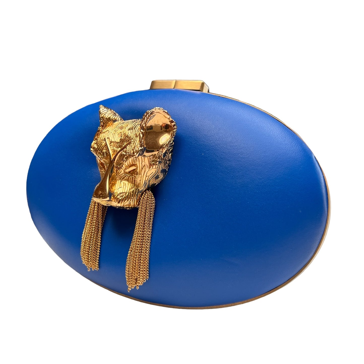 Blue Leather Oval Clutch