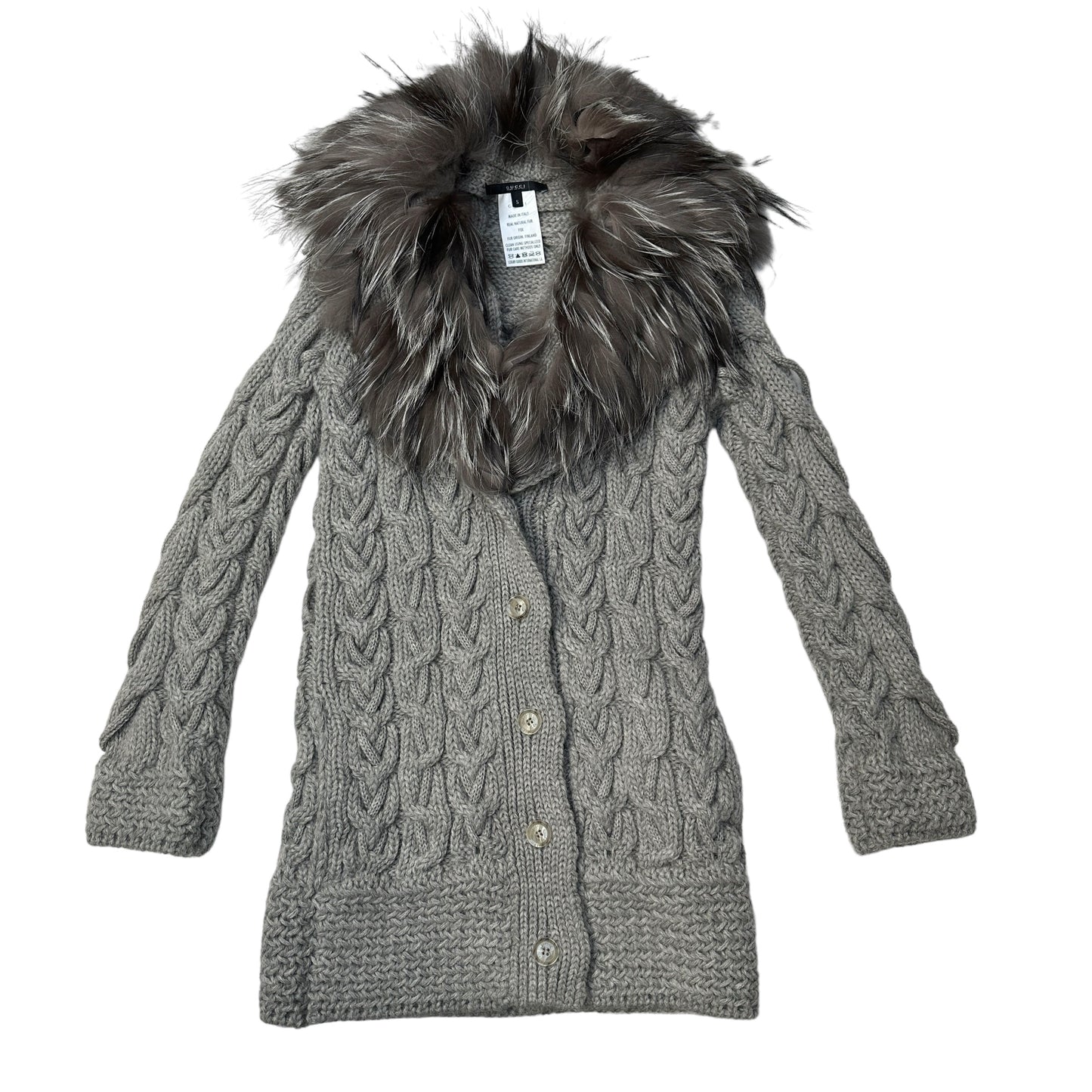 Grey Cardigan Jacket w/Fur - S