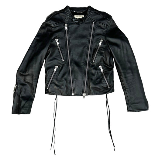 Black Leather Moto Jacket - S/M