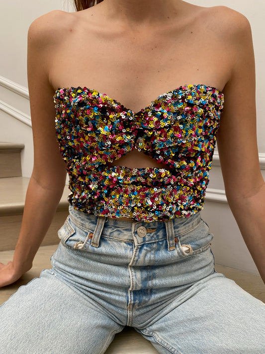 Sequins Cropped Bustier - S