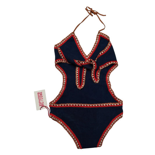 Navy Crochet One-Piece Swimsuit - XS