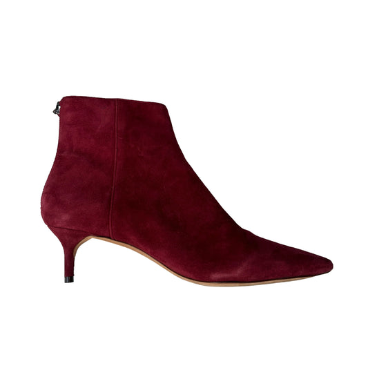 Red Suede Kitten Heels Boots - 7.5