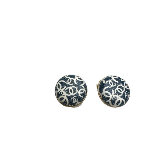 CC White Logo Denim Earrings