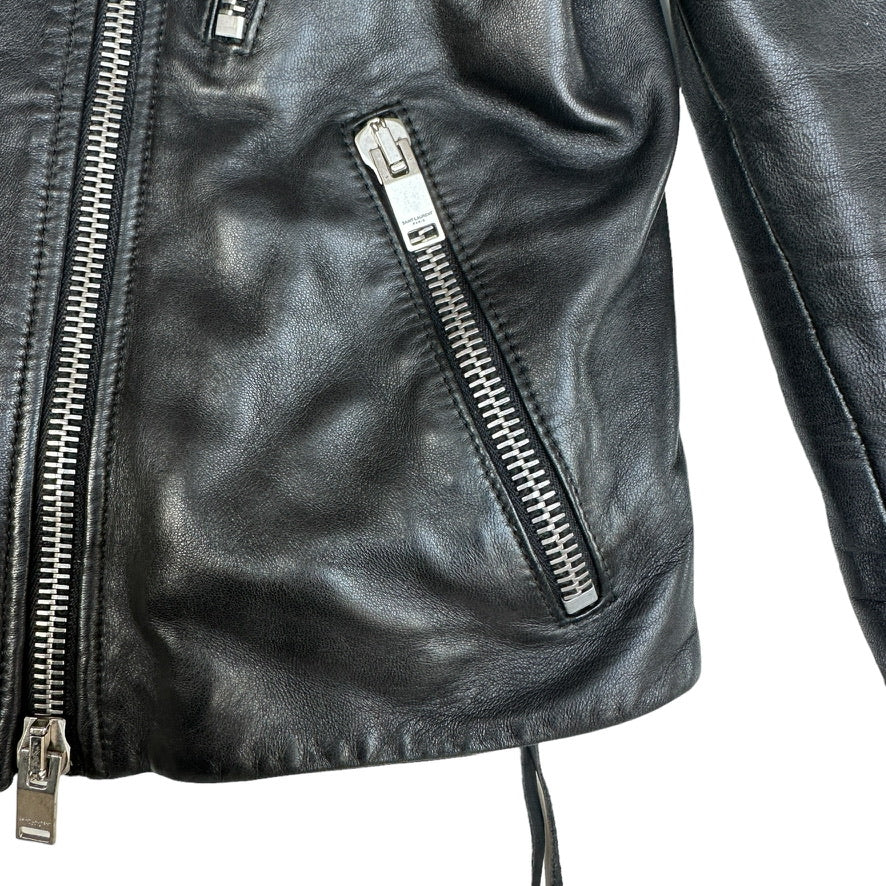 Black Leather Moto Jacket - S/M