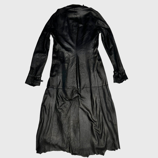 Black Long Leather Coat - M