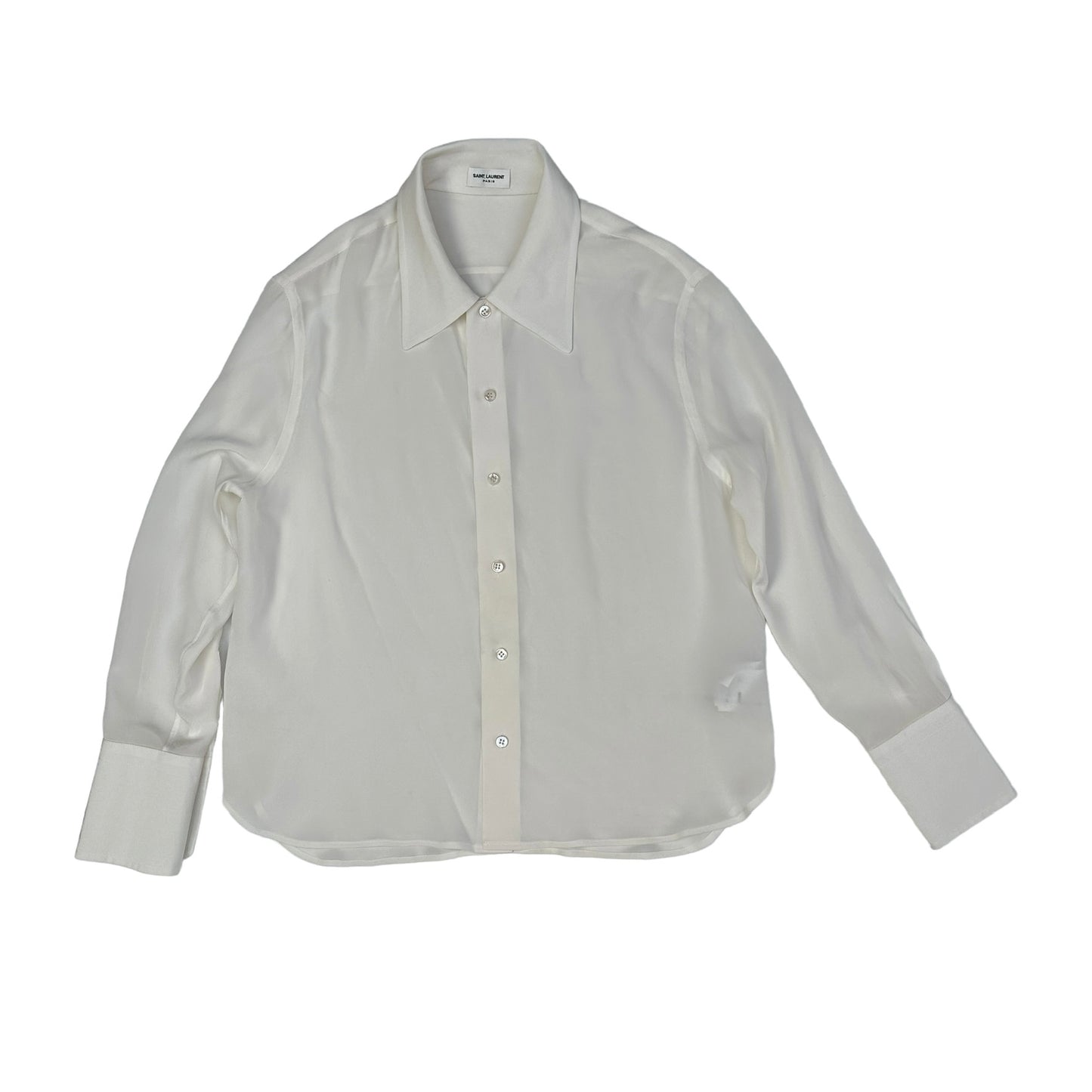 White Silk Button Down Shirt - M