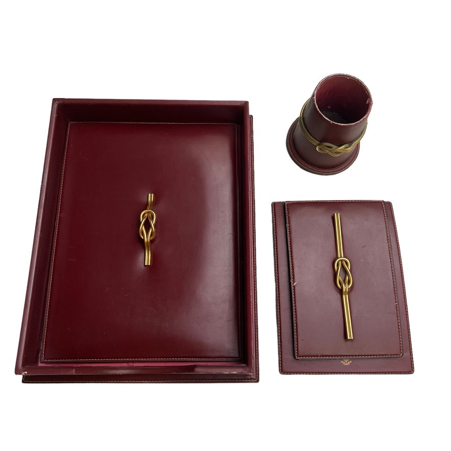 Vintage Burgundy Leather Writing Set