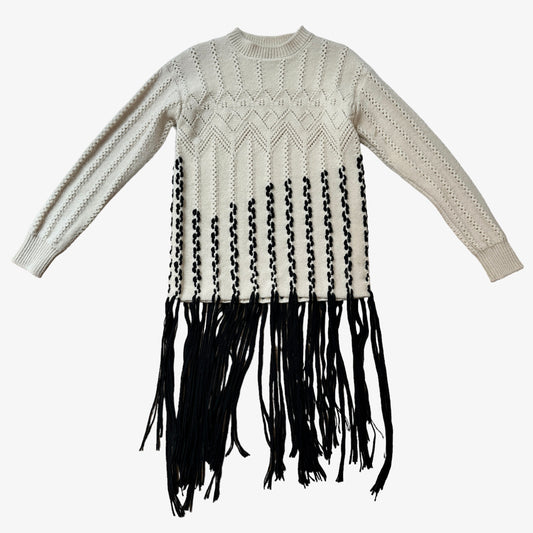 Beige Sweater w/Fringes - S