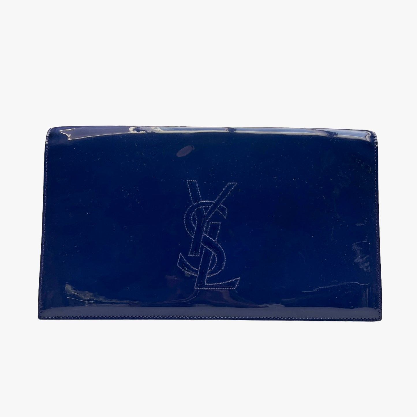Blue Logo Patent Leather Clutch