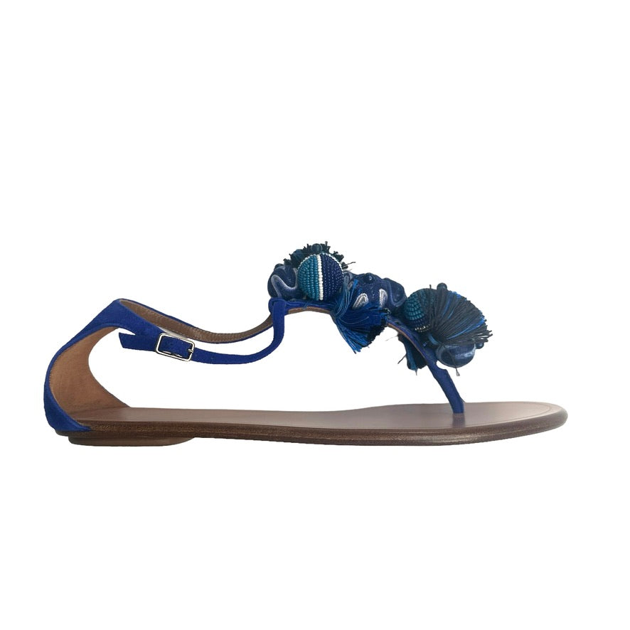 Blue Suede & Beads Sandals - 7.5