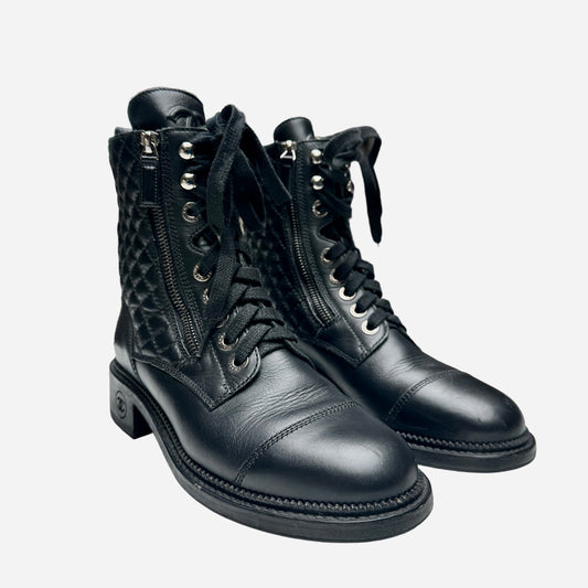 Black Leather Combat Boots - 7