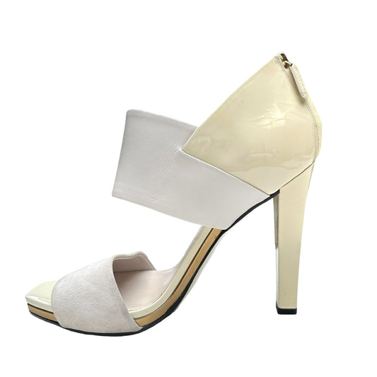 White Leather & Suede High Heels - 11