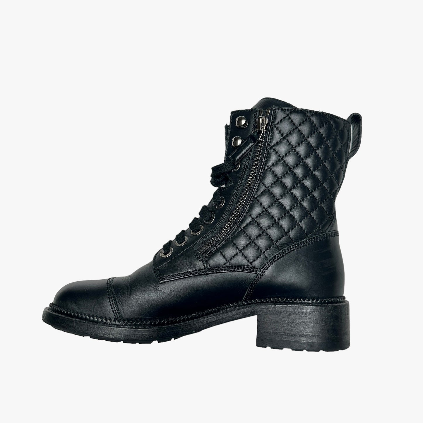 Black Leather Combat Boots - 7