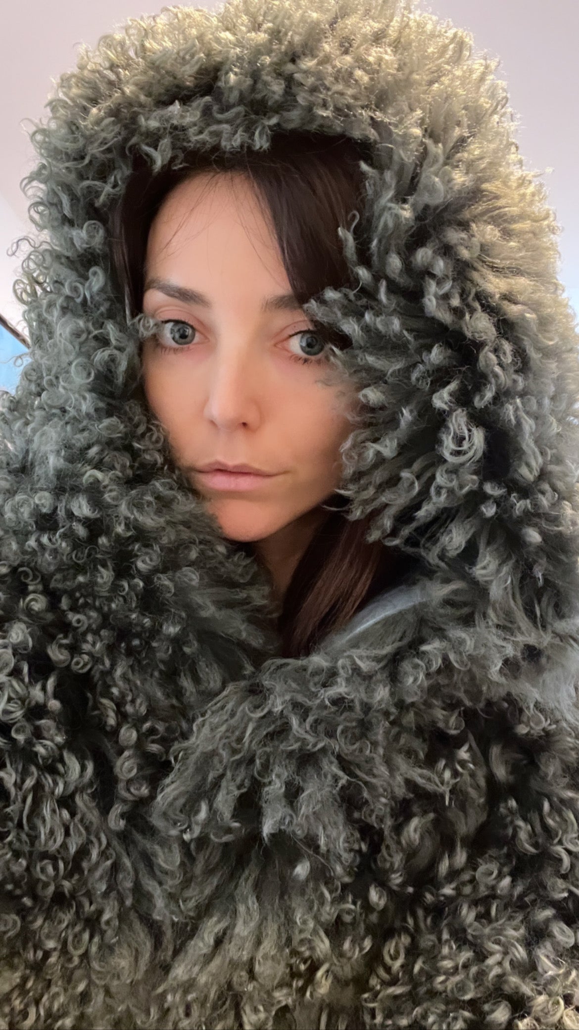 Oversized Fur Coat with Hoodie - M