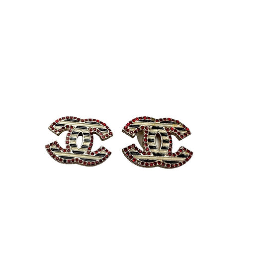 Striped Logo Earrings w/Crystals