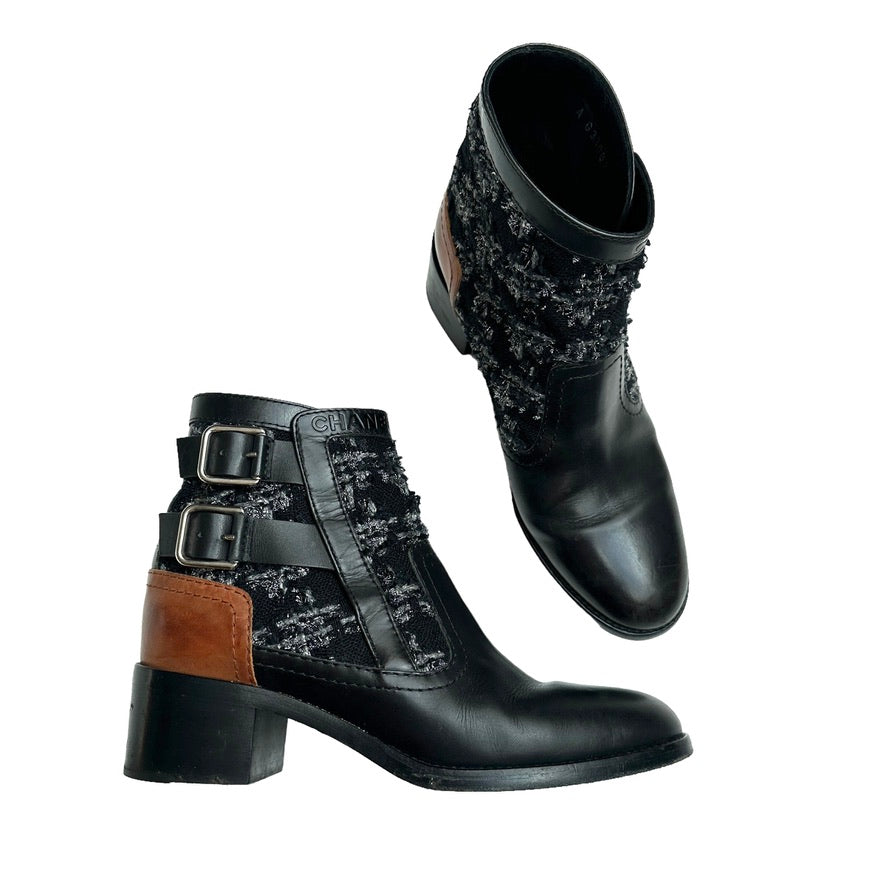 Black & Brown Boots w/Tweed - 8