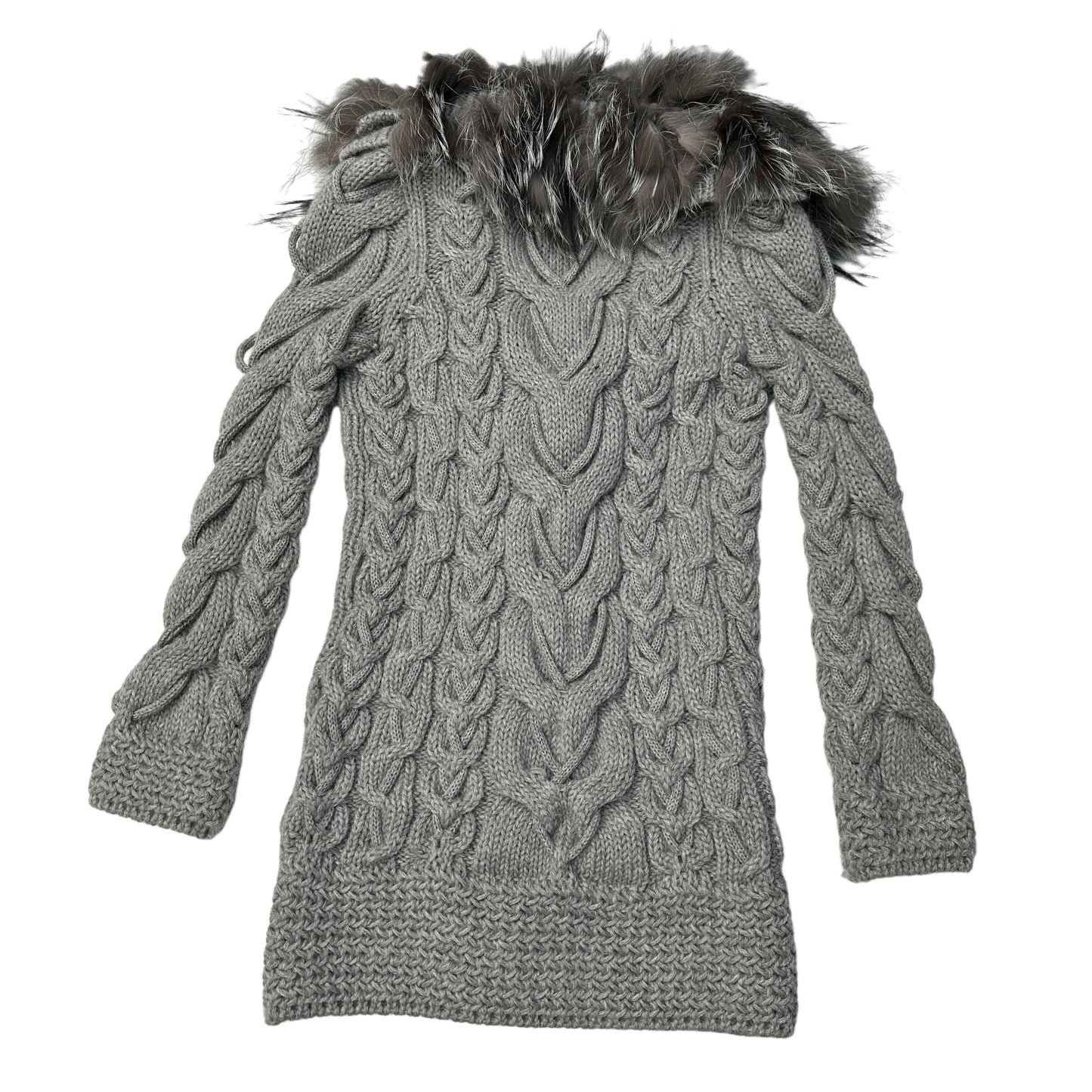 Grey Cardigan Jacket w/Fur - S