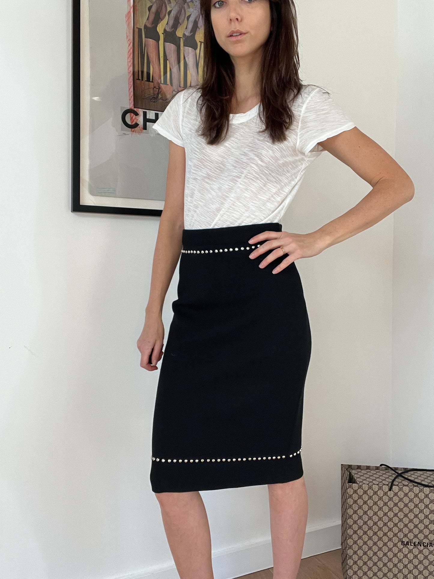 Black Wool Skirt with Studs - M