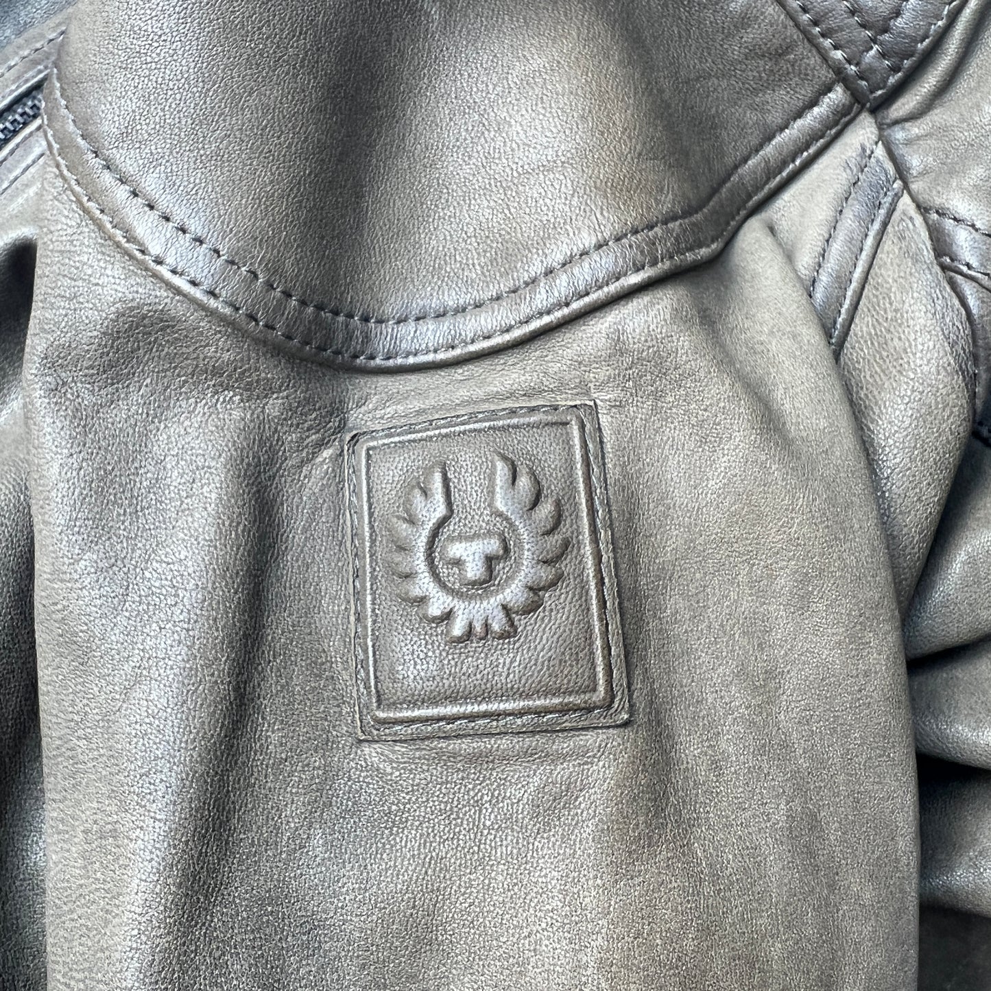 Grey Leather Jacket - M