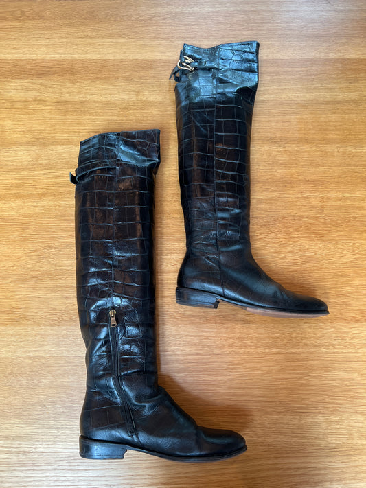 Tall Flat Italian Leather Boots - 7.5
