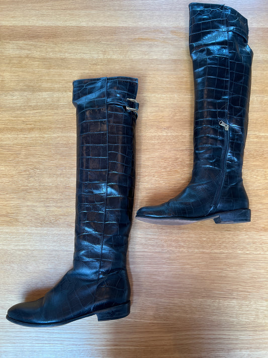 Tall Flat Italian Leather Boots - 7.5