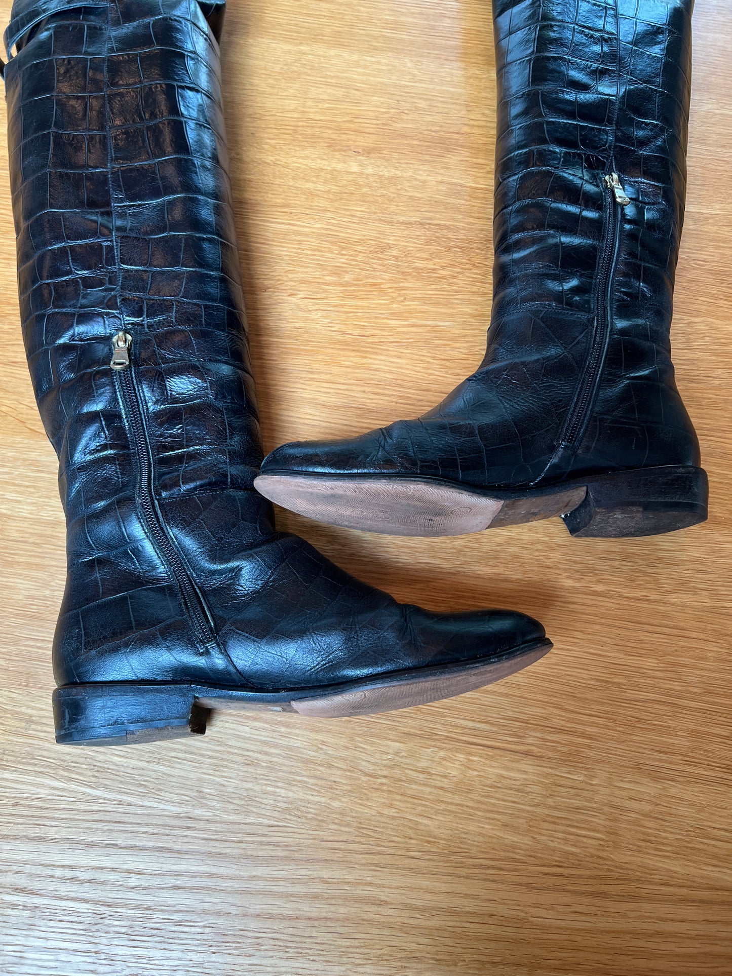 Tall Flat Italian Leather Boots - 7.5