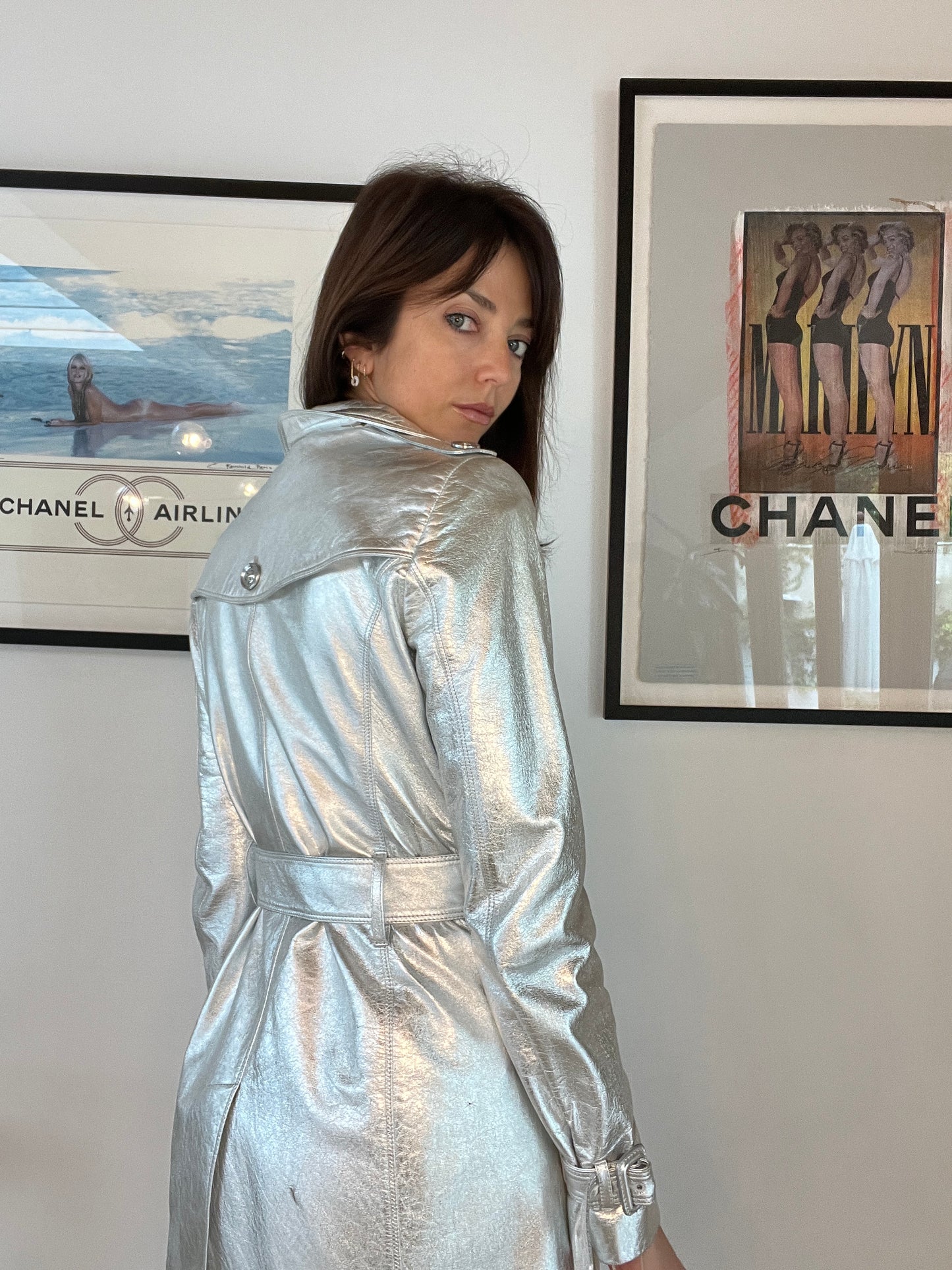 Silver Leather Trench Coat - US6