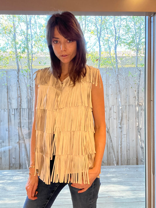 Fringe Leather Vest - S